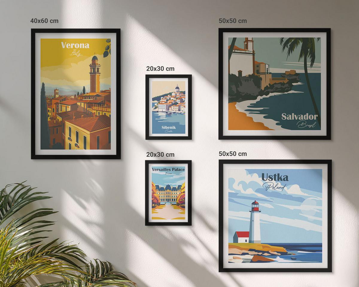 BILDER SET 5er Set - 50x50 cm & 20x30 cm & 40x60 cm Schwarzer Rahmen - Europäische Städte in farbigen Illustrationen - Schwarz, Kunststoff (40/60cm) - TULUP