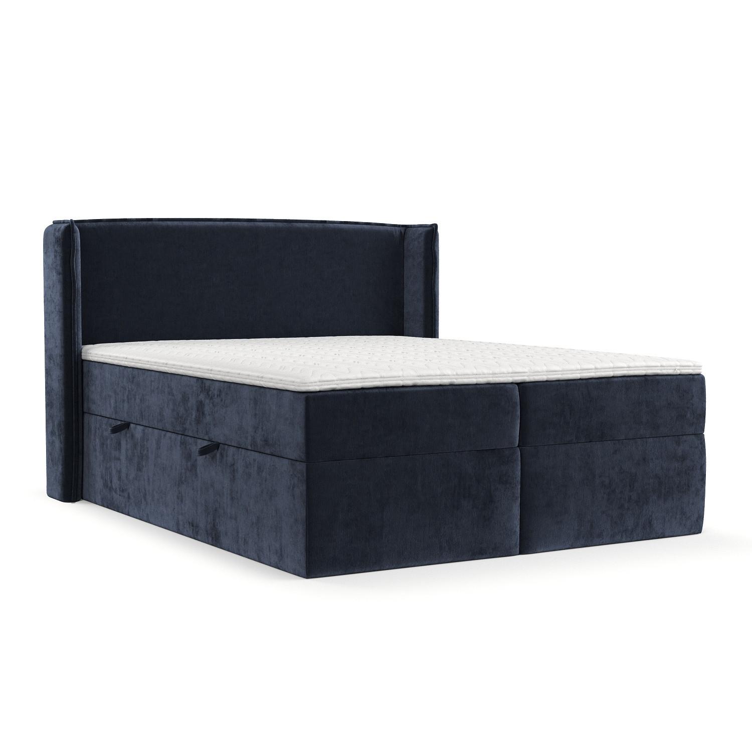 BOXBETT Viva 160/200 cm Marineblau im Lotta Stoff - Schwarz/Dunkelblau, Holz/Holzwerkstoff (160/200cm) - AltaBeds
