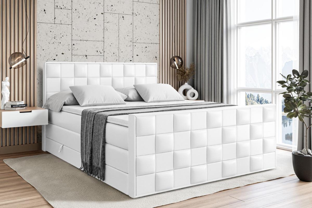 BOXSPRINGBETT ZAFIRA KING - 180 x 200 - H3/H4 - Weiß Hochglanz - Weiß Hochglanz, Holzwerkstoff (180/200cm) - ALTDECOR