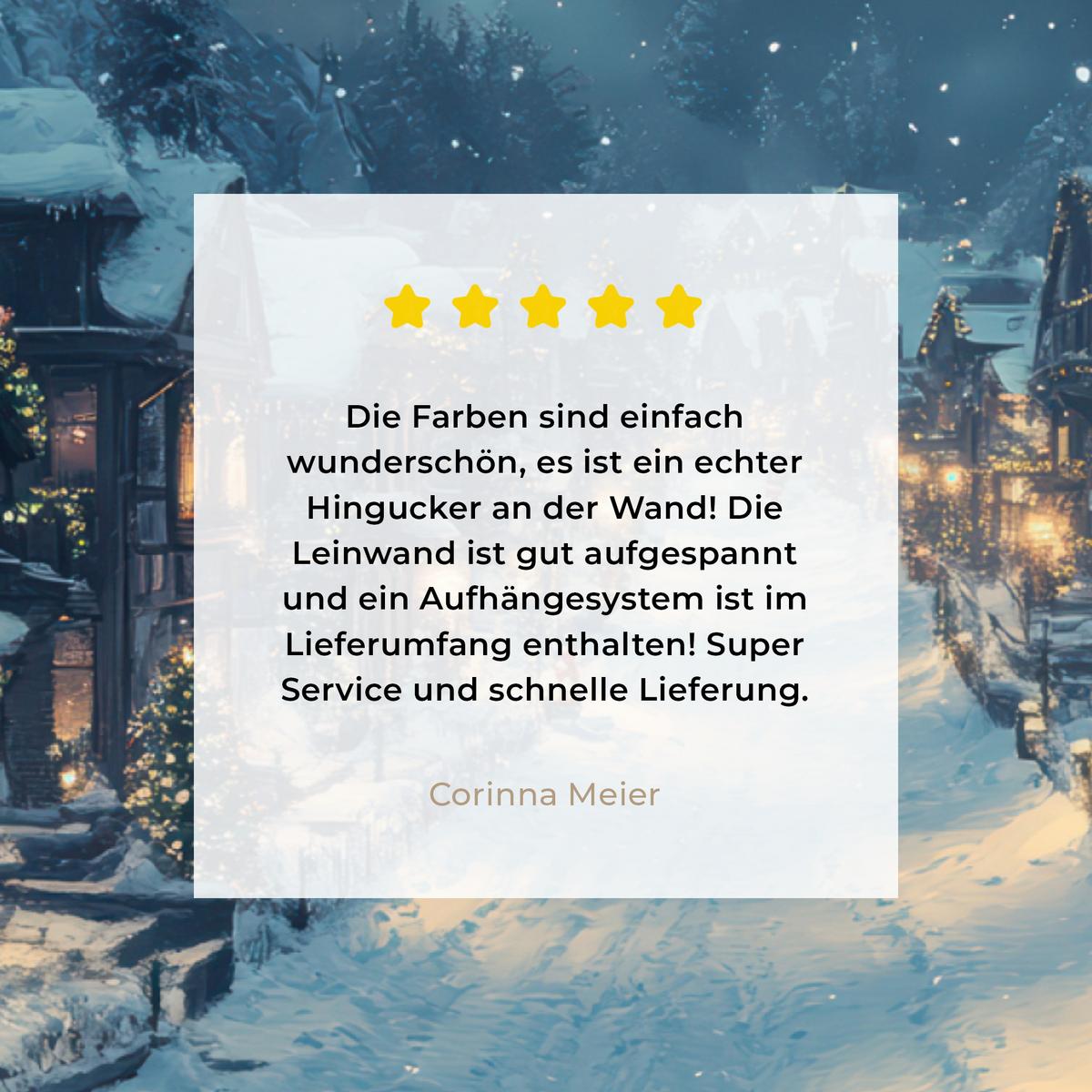 LEINWANDBILD Weihnachtsdorf - Weihnachten - Schnee - Winter Wandbilder 80x60 cm - Dunkelblau, Textil (80/60cm) - MuchoWow