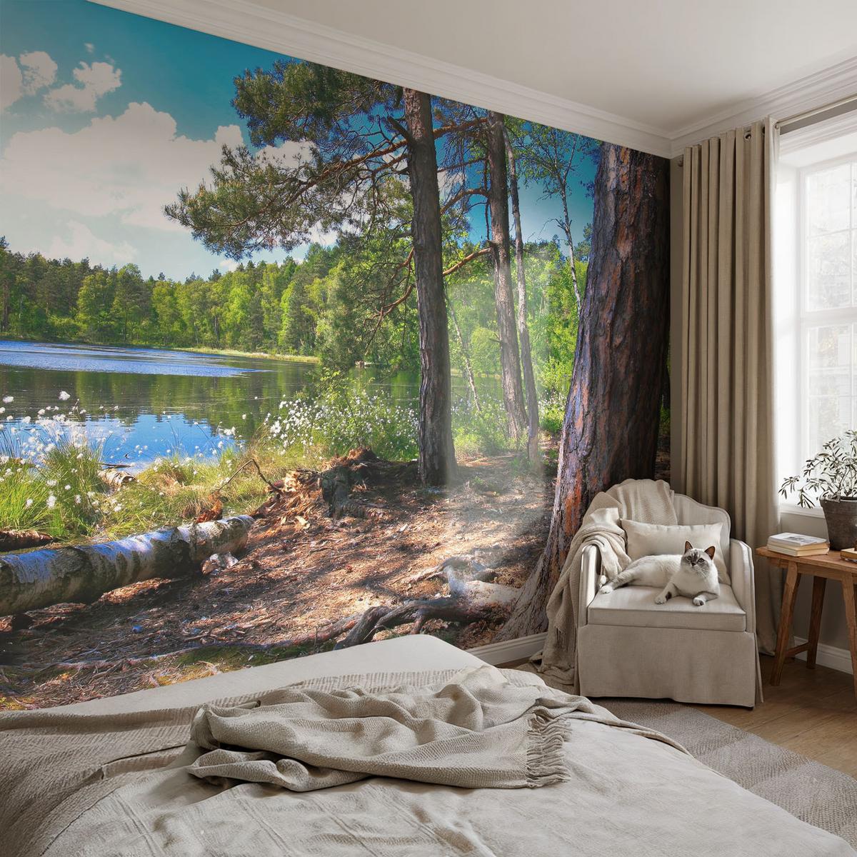 FOTOTAPETE 104x70 cm - Waldlandschaft - Grün, Textil (104/70cm) - Wallfluent