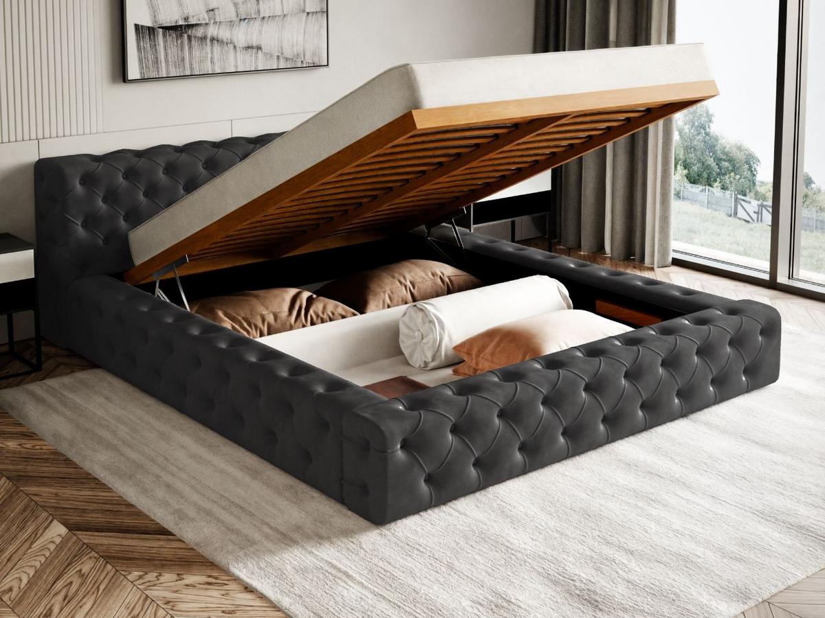 POLSTERBETT Palini 180x200 Schwarz - Schwarz, Textil (180/200cm) - Graingold