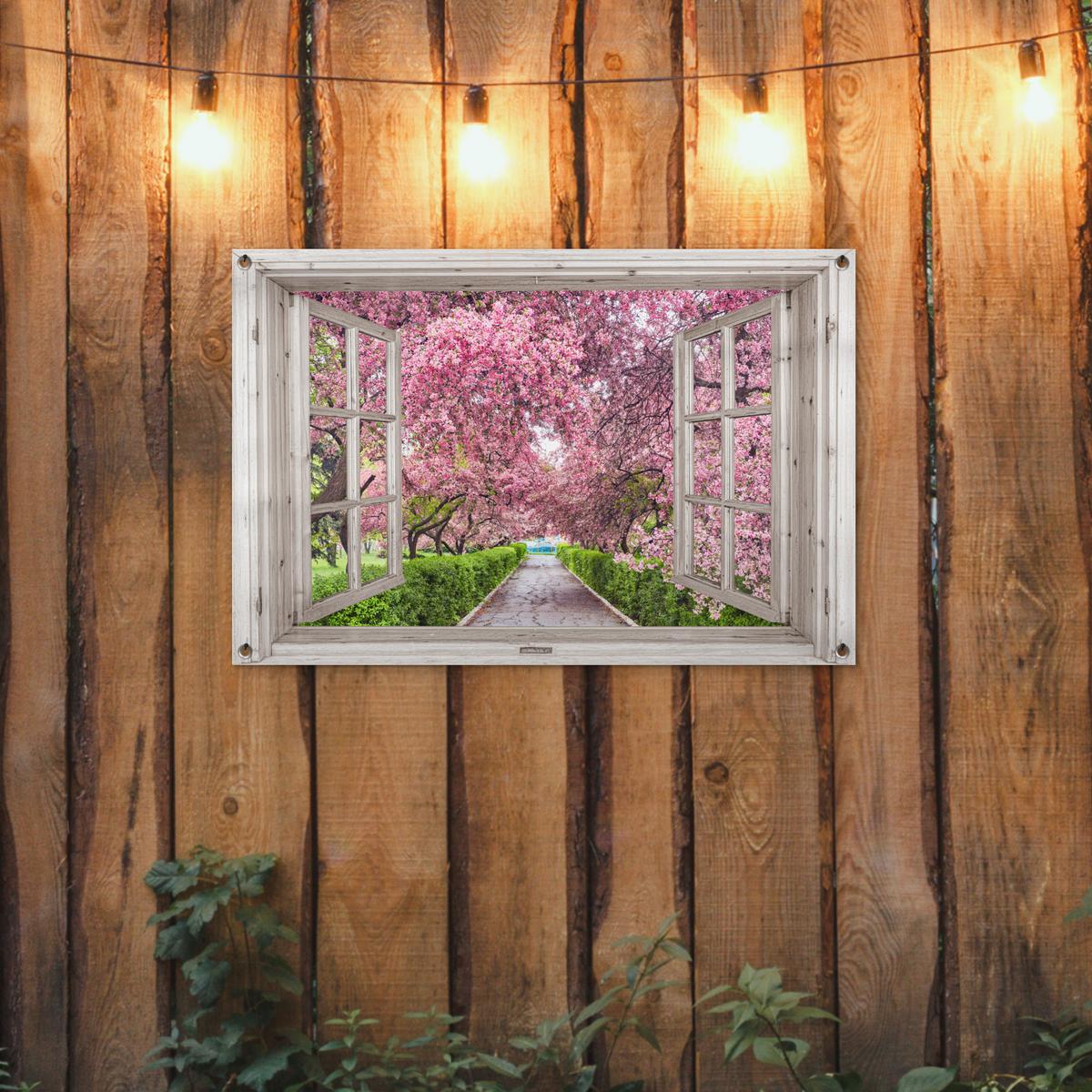 GARTENPOSTER Japanisch - Sakura - Blüte - Baum - Blütenzweige - Durchsichtig Gartendeko 90x60 cm - Rosa, Kunststoff (90/60/0.2cm) - OnlyWow
