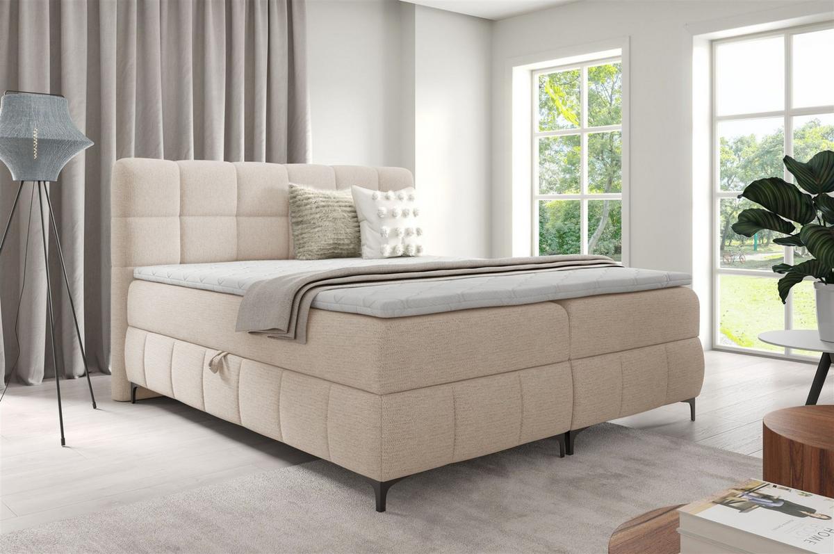 BOXBETT Sophie In Aragon - Creme, Holzwerkstoff/Textil (180/200cm) - Fun Möbel