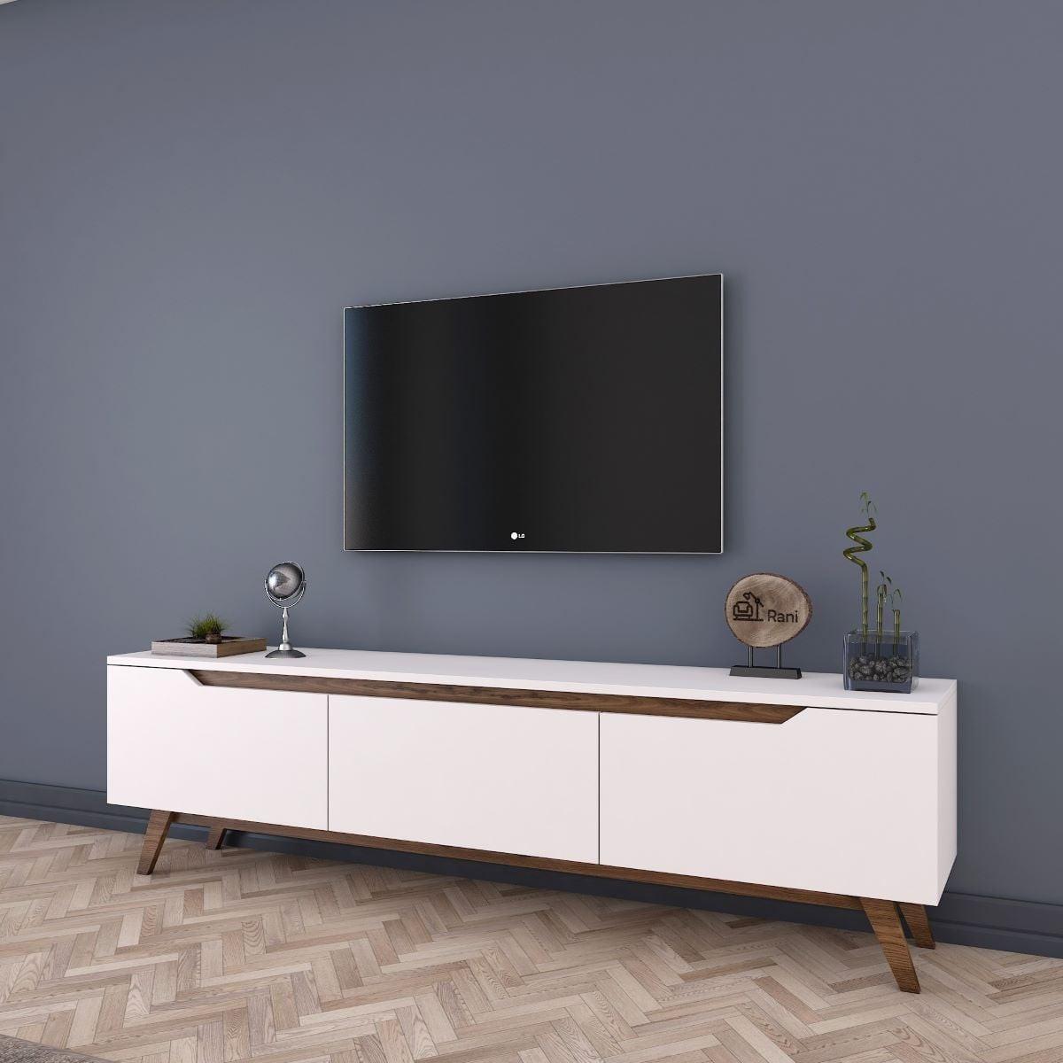 TV-MÖBEL mit 3 Türen weiß - L180 cm - Weiß, Holzwerkstoff (35/48.6/12.5cm) - Calicosy
