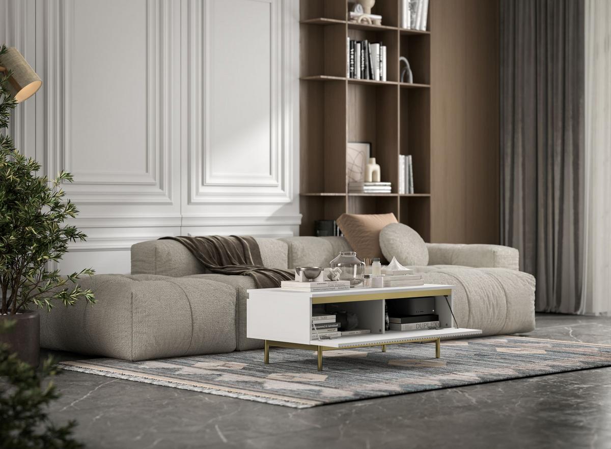 COUCHTISCH Selene Weiß matt 109 cm mit Metallrahmen - Goldfarben/Weiß, Holzwerkstoff/Metall (50/109/39cm) - Meble Lindner