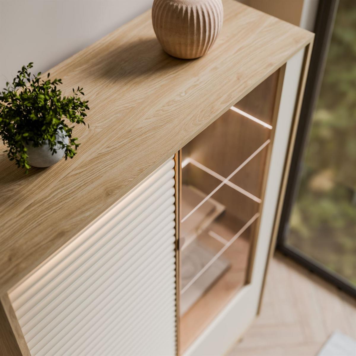 VITRINE FLORENCE 2D1W mit LED-Beleuchtung - Kaschmir, Holzwerkstoff (100/152/40cm) - Lookway