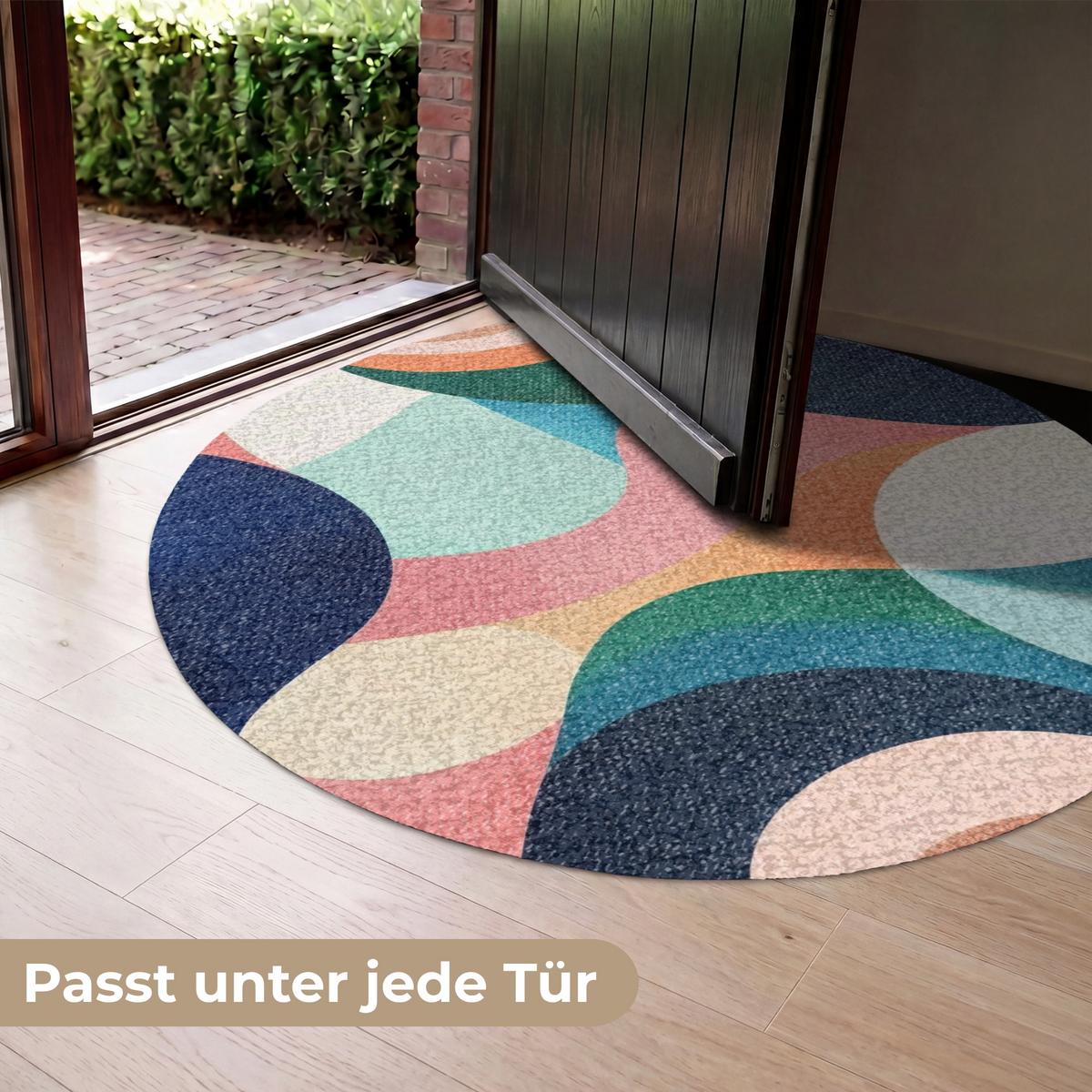 FUSSMATTE Abstrakt - Blau - Rosa Fußabtreter 120x120 cm - Multicolor, Kunststoff (120/0.4cm) - MuchoWow