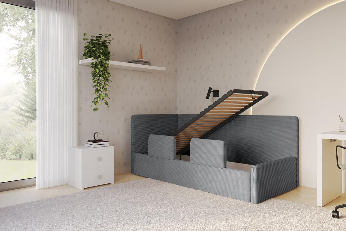 EINZELLBETT Jugendbett mit Bettkasten, Rechts - NORY 80x200 Dunkelgrau - Schieferfarben, Holzwerkstoff/Textil (80/200cm) - ALTDECOR