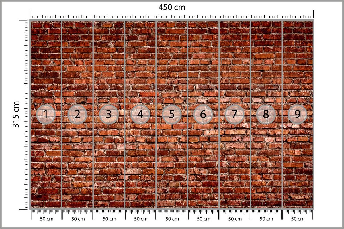 FOTOTAPETE für Wohnzimmer Alte Rote Ziegelwand Rustikal 450x315 - Rot/Orange, Papier (450/315cm) - Muralo