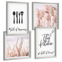 BILDER SET 4er Set - 50x50 cm & 40x60 cm Silberner Rahmen - Boho-Küchengras-Schriftzug - Silberfarben, Kunststoff (50/50cm) - TULUP