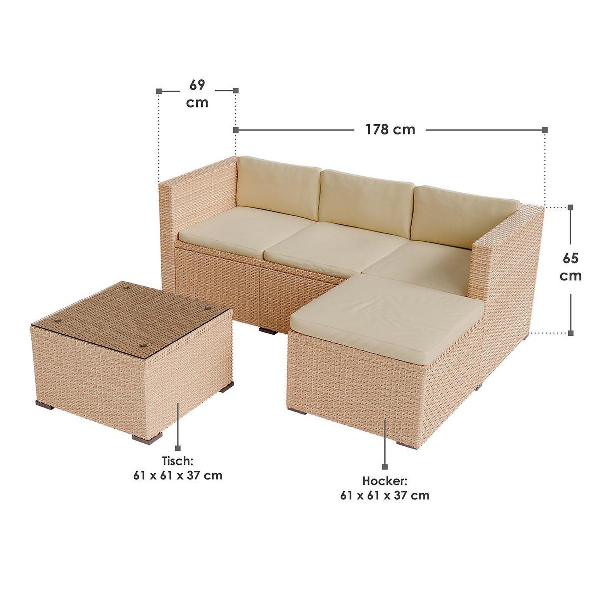 LOUNGEGARNITUR Punta Cana 3-tlg. - Creme, Kunststoff/Metall - Juskys
