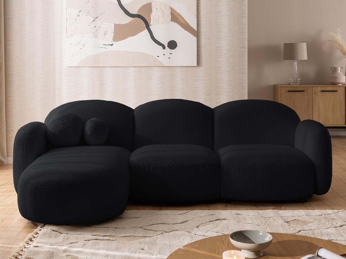 ECKSOFA Nuvola mit abgerundetem Design Schwarz Bouclé-Stoff - Ottomane Links - Schwarz, Holz/Kunststoff (268/146cm) - S-Style