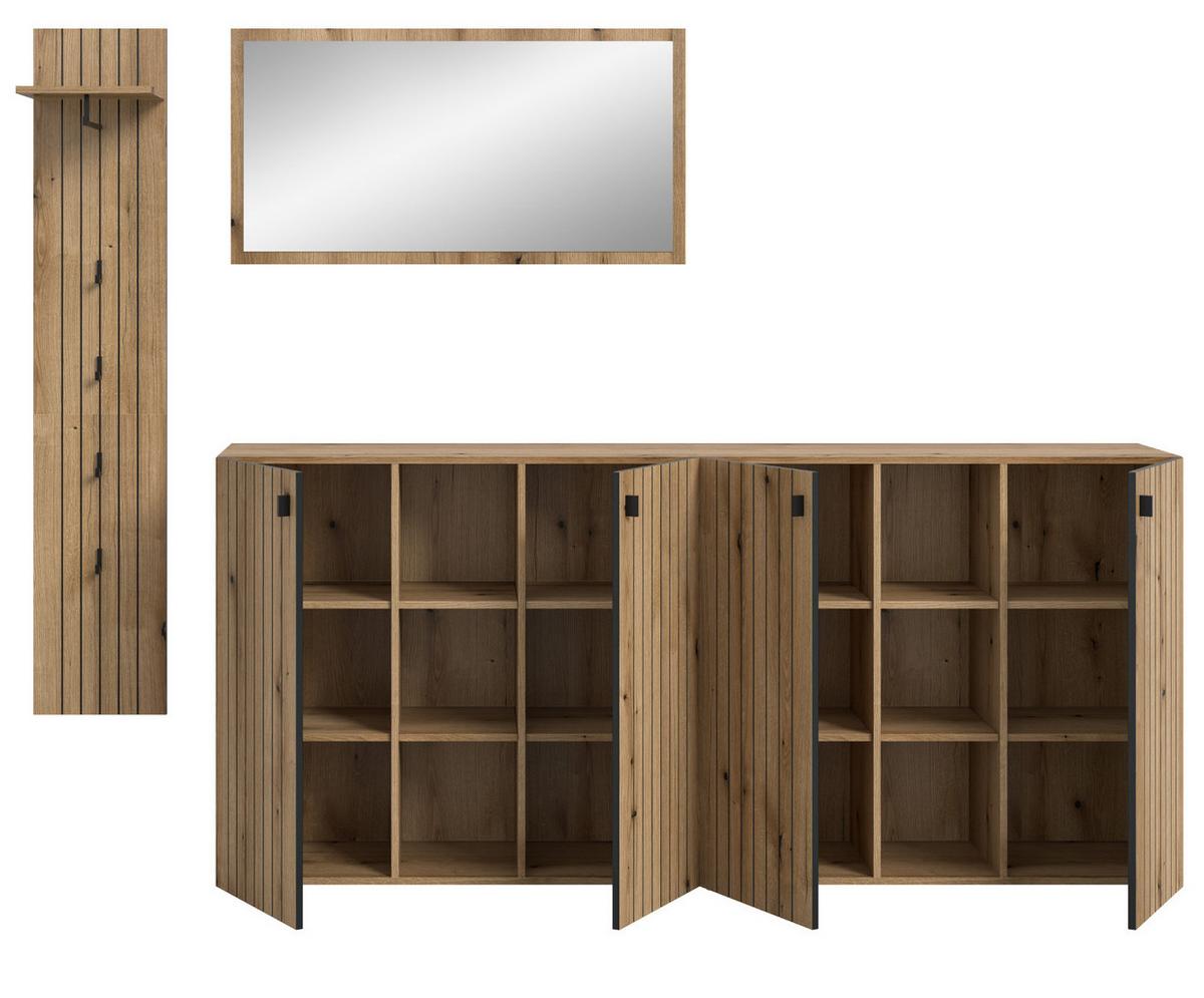 GARDEROBEN-SET Evoke Eiche 4-teilig 258 cm, Komplettset mit viel Stauraum - Schwarz/Eiche Artisan, Glas/Holzwerkstoff (258/192/37cm) - Inn.Furn