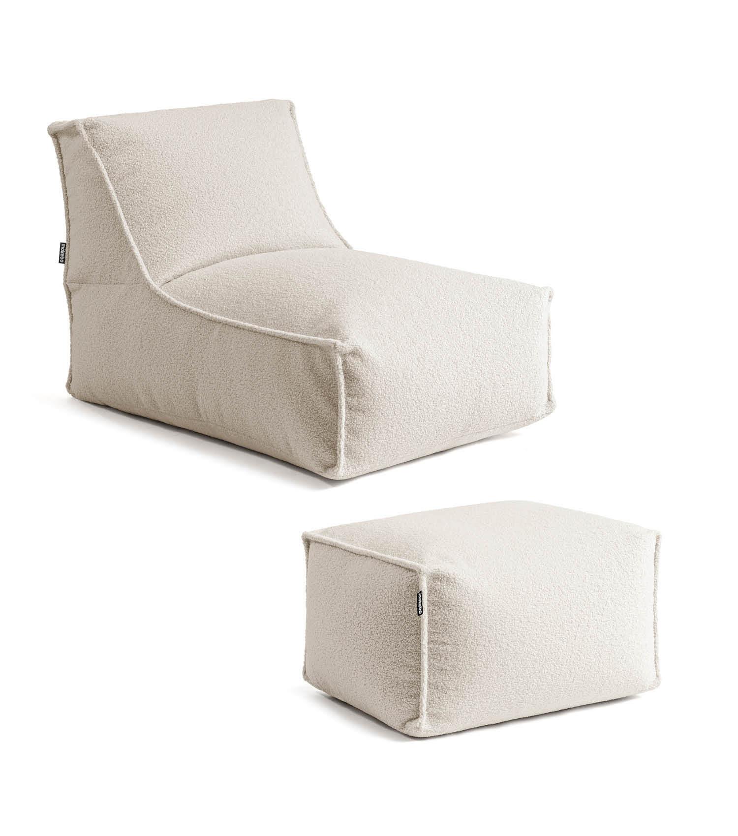 SITZSACK Bouclé Doze mit Hocker - Beige, Textil (155/65/65cm) - Mokebo