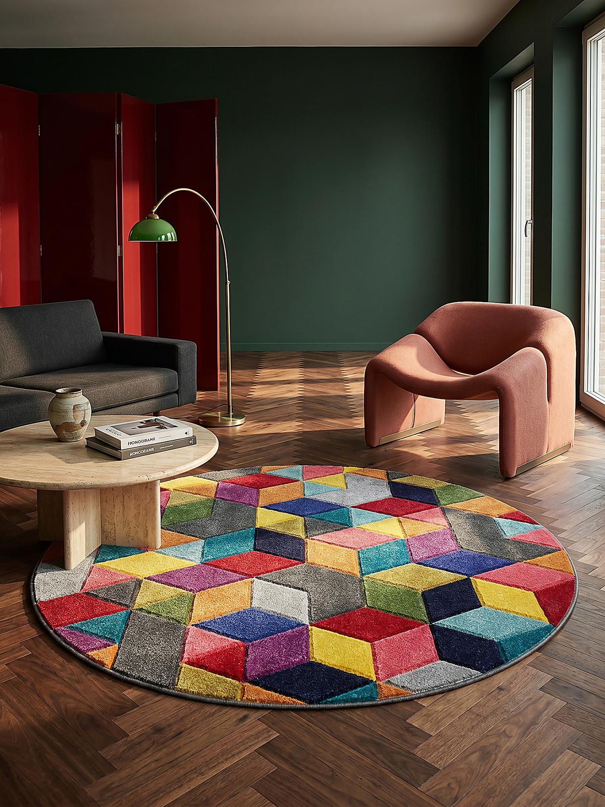 TEPPICH MEON, geometrisch, aus Polypropylen, Bunt, Ø 160 cm - Multicolor, Textil (160/160cm) - KADIMA DESIGN