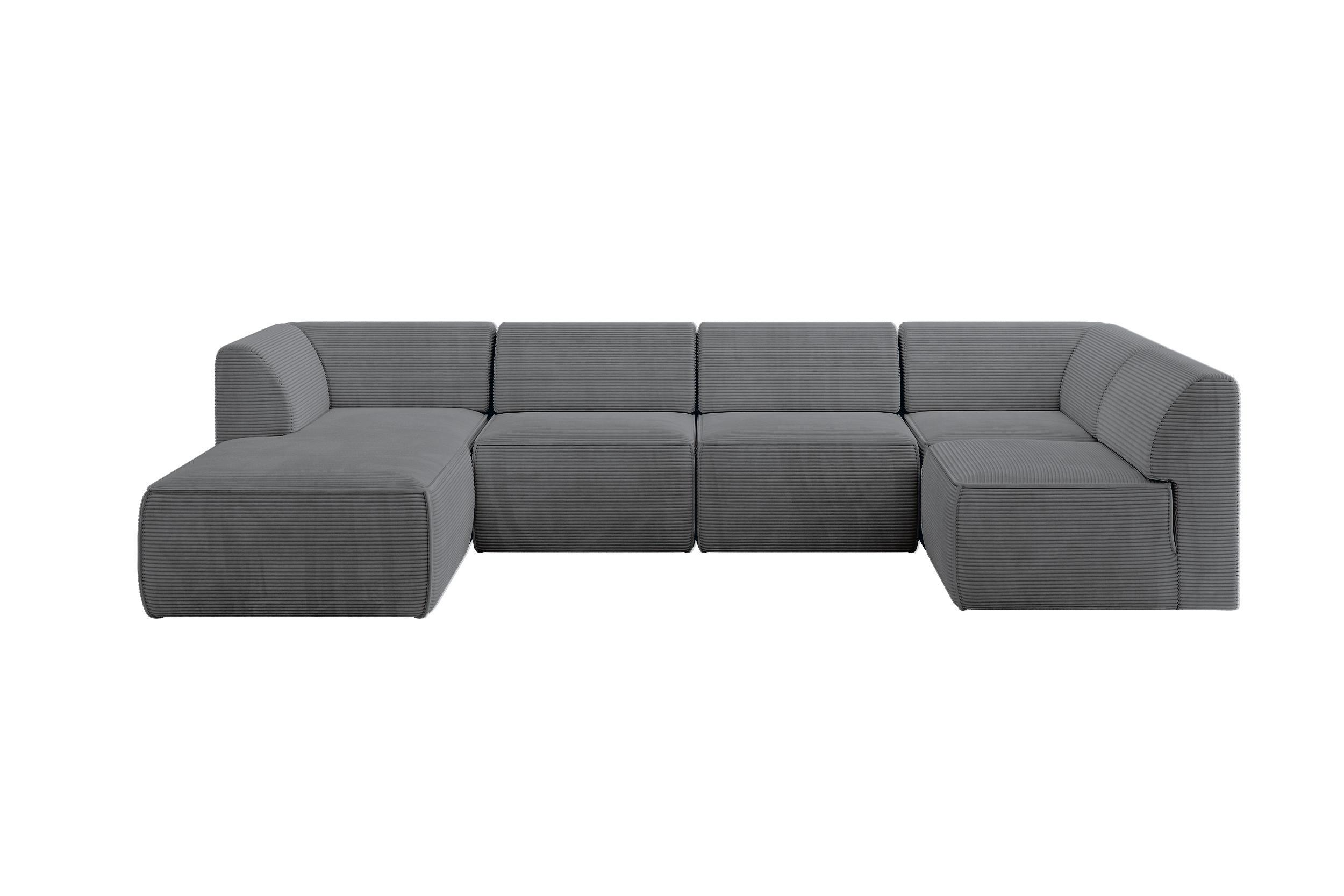 WOHNLANDSCHAFT Ottomane Links MOVO-L 345x180x78 cm Dunkelgrau Cord - Dunkelgrau, Holzwerkstoff/Kunststoff (345/78/180cm) - ALTDECOR