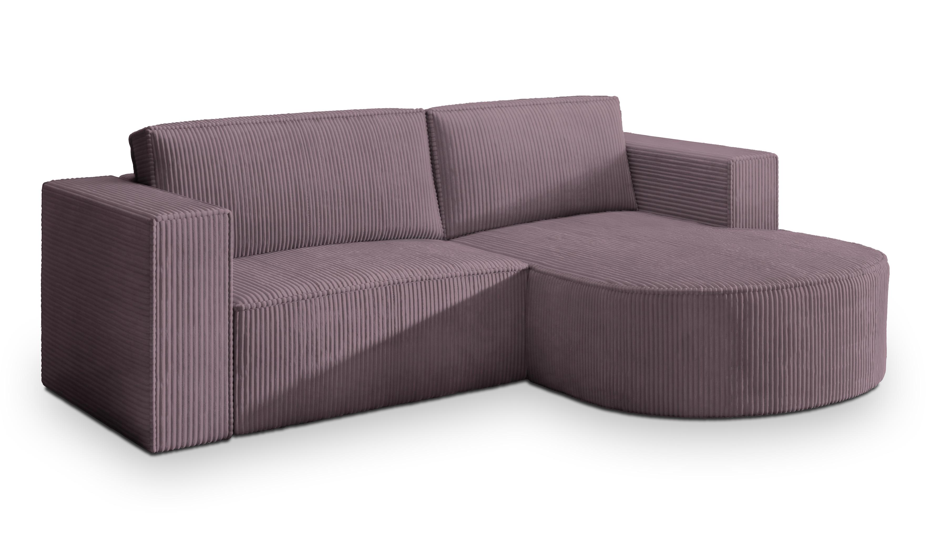 ECKSOFA SORELA P R-S Lila Kordstoff mit Schlaffunktion - Lila, Holz (263/174cm) - MASSENO