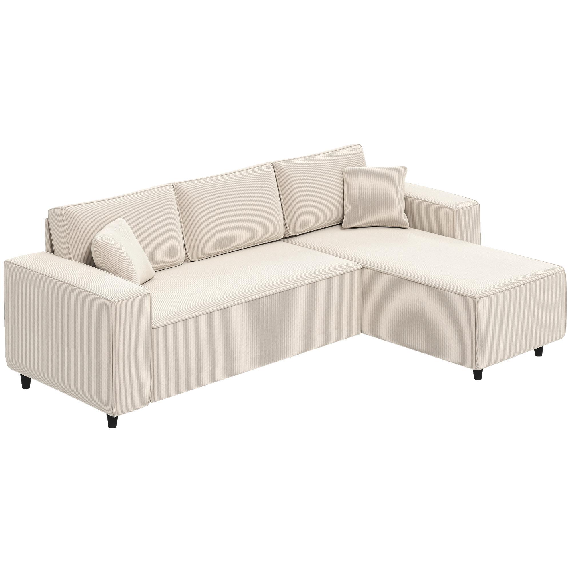 ECKSOFA 3-Sitzer Sofa in L-Form Eckcouch mit Umkehrbarer Chaiselongue Cremeweiß - Weiß, Kunststoff (153/241cm) - HOMCOM
