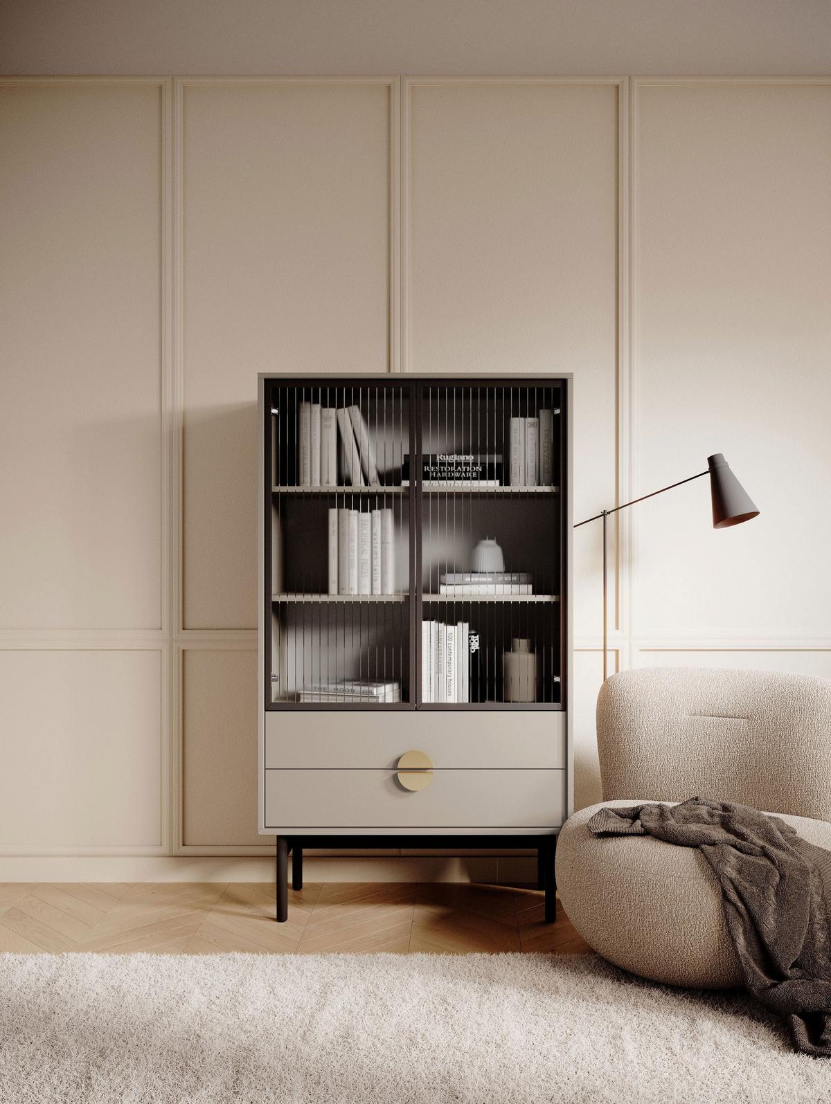 VITRINE Stoon II Taupe 150 cm - Taupe/Goldfarben, Holzwerkstoff/Metall (85/150/41cm) - Selsey
