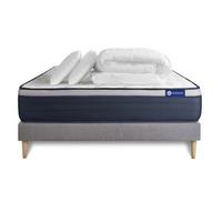 BETT Actilatex max Latex und Memory-Schaum 140 x 200 cm h3 - Kit Bettgestell Grau - Mit Kissen und Bettdecke - Beige/Grau, Karton/Holz (140/200cm) - ACTISOM