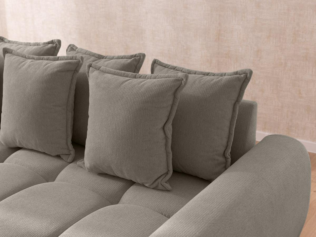 ECKSOFA Bubble mit losen Rückenkissen und Sitzfläche in Bubble-Optik aus weichem Taupe Strukturstoff mit schöner Sitzkomfort - Ottomane rechts - Taupe/Schwarz, Holz/Kunststoff (306/180cm) - S-Style Möbel