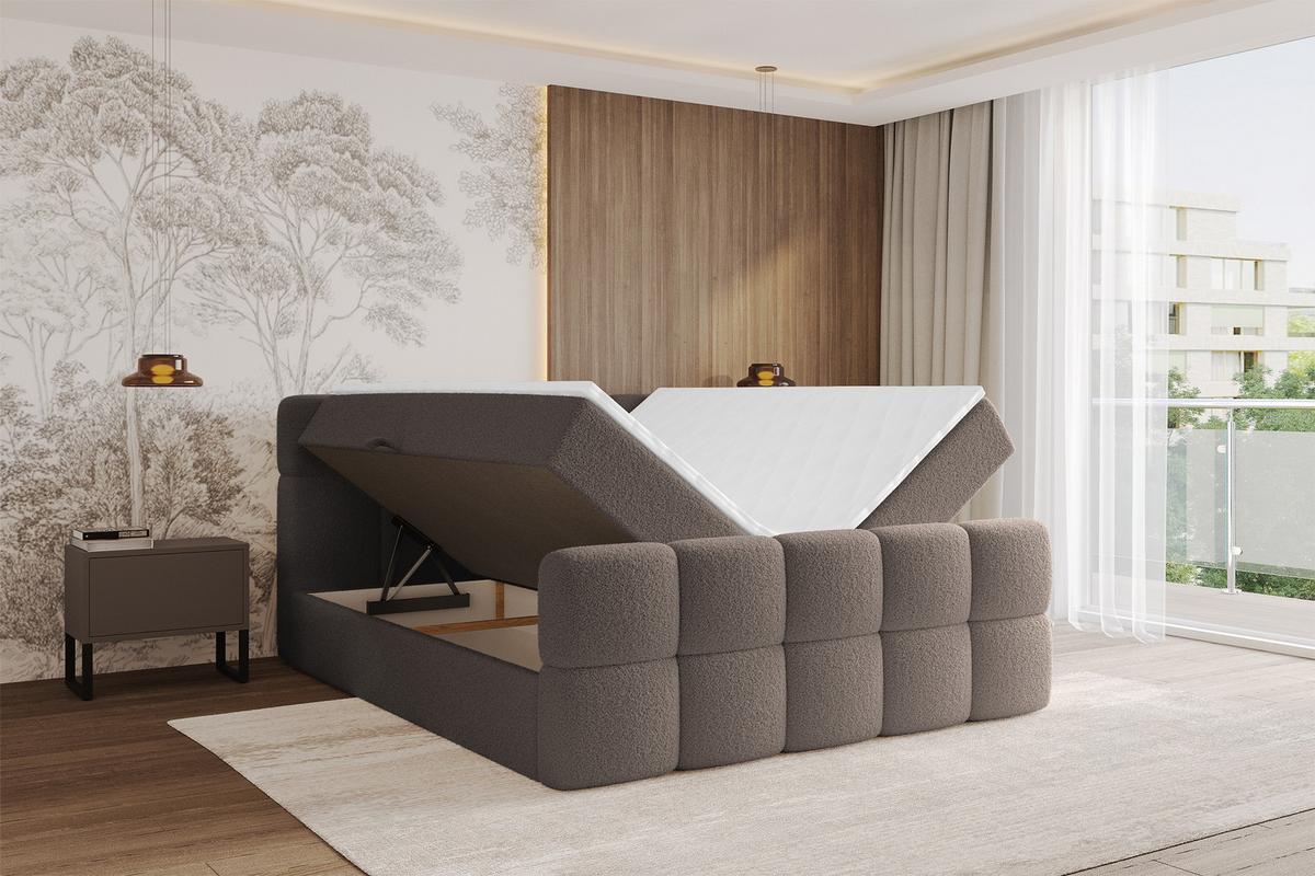BOXBETT mit Matratze H4 - FAMA-Z - 120x200 cm Braun Quelle - Braun, Holzwerkstoff - ALTDECOR