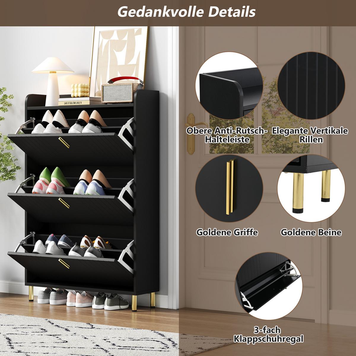 SCHUHSCHRANK schwarz schmal klappfächer - Schwarz, Holzwerkstoff (80/123.5/23.5cm) - Urban Meuble