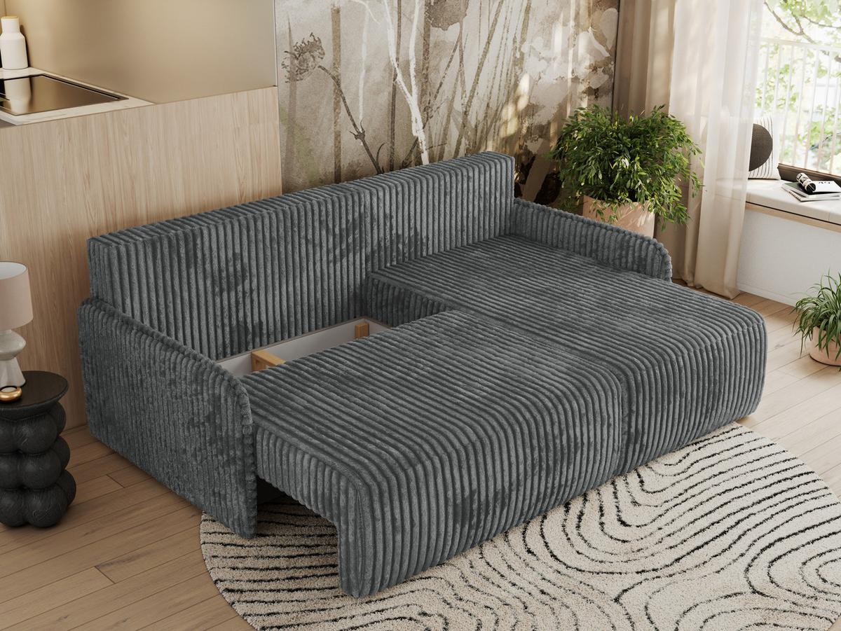 ECKSCHLAFSOFA ARPA L Dunkelgrau Cord - rechts - Dunkelgrau/Schwarz, Kunststoff/Textil (150/198cm) - MKS