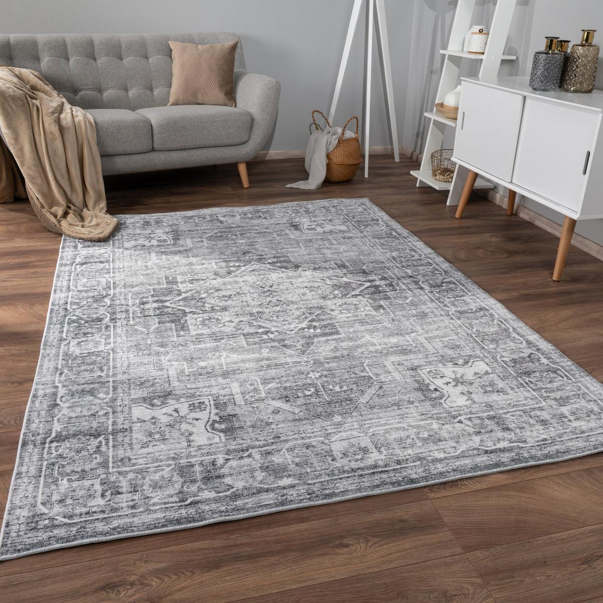 KURZFLORTEPPICH Waschbar, im Vintage-Stil, Grau, 120 x 160 cm - Grau, Textil (160/120cm) - KADIMA DESIGN