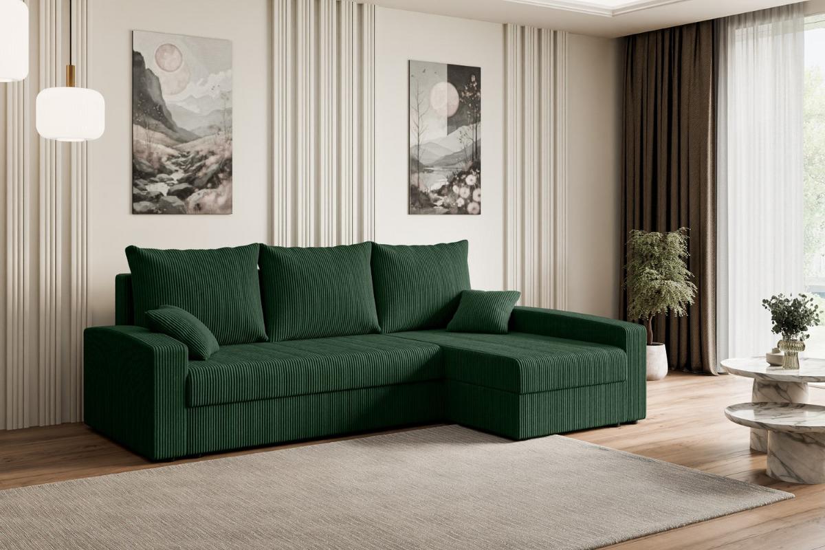ECKSOFA mit Schlaffunktion und Bettkasten ALESIA-L 231x140x90 cm Grün Cord - Silberfarben/Grün, Holzwerkstoff/Kunststoff (231/140cm) - ALTDECOR