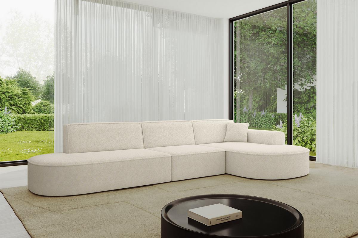 ECKSOFA Ottomane Rechts MARI-L2 - 328x171x79 cm Creme Tissu - Creme/Schwarz, Holzwerkstoff/Kunststoff (171/328cm) - ALTDECOR