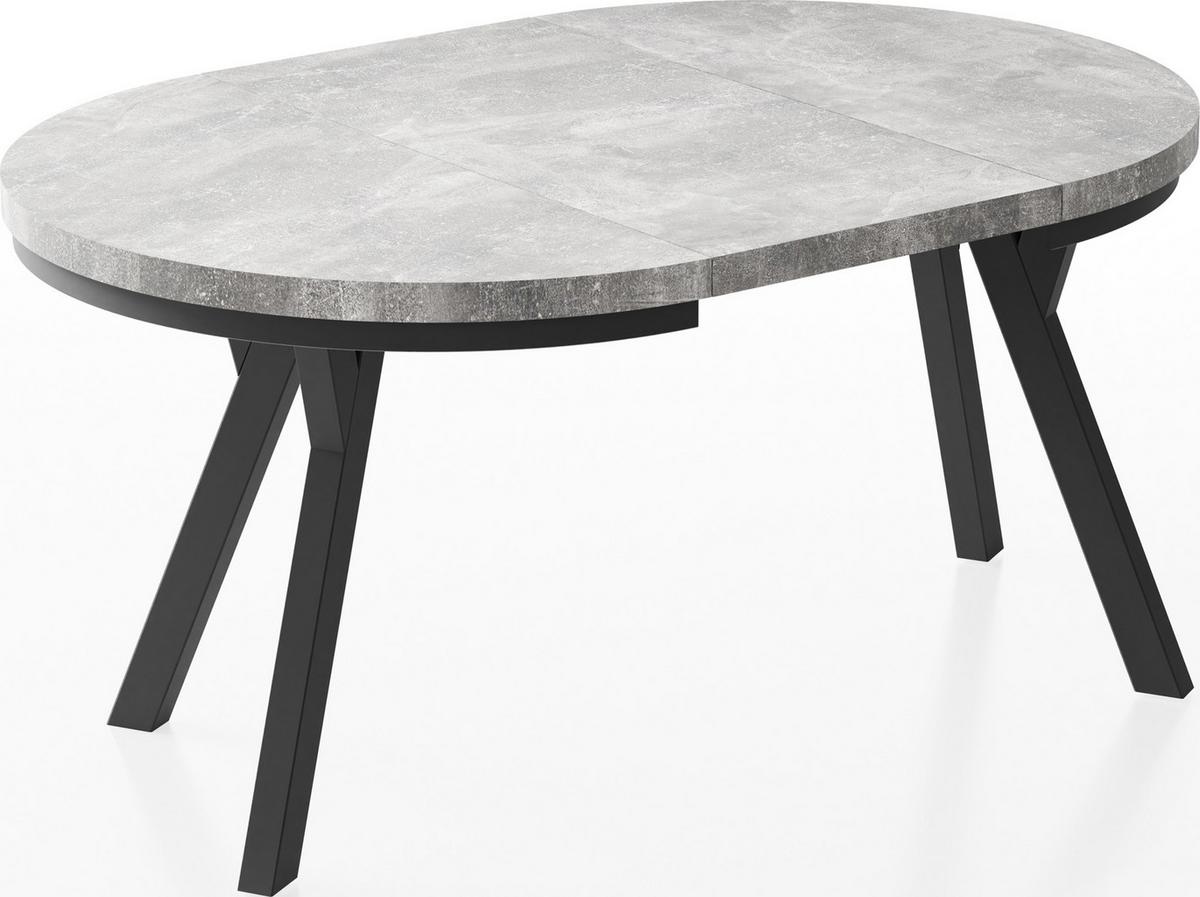 ESSTISCH Lume runder ausziehbarer, Grauer Beton 100-150/100/76 cm - Hellgrau/Schwarz, Holz/Holzwerkstoff (100/150/76cm) - WFL GROUP