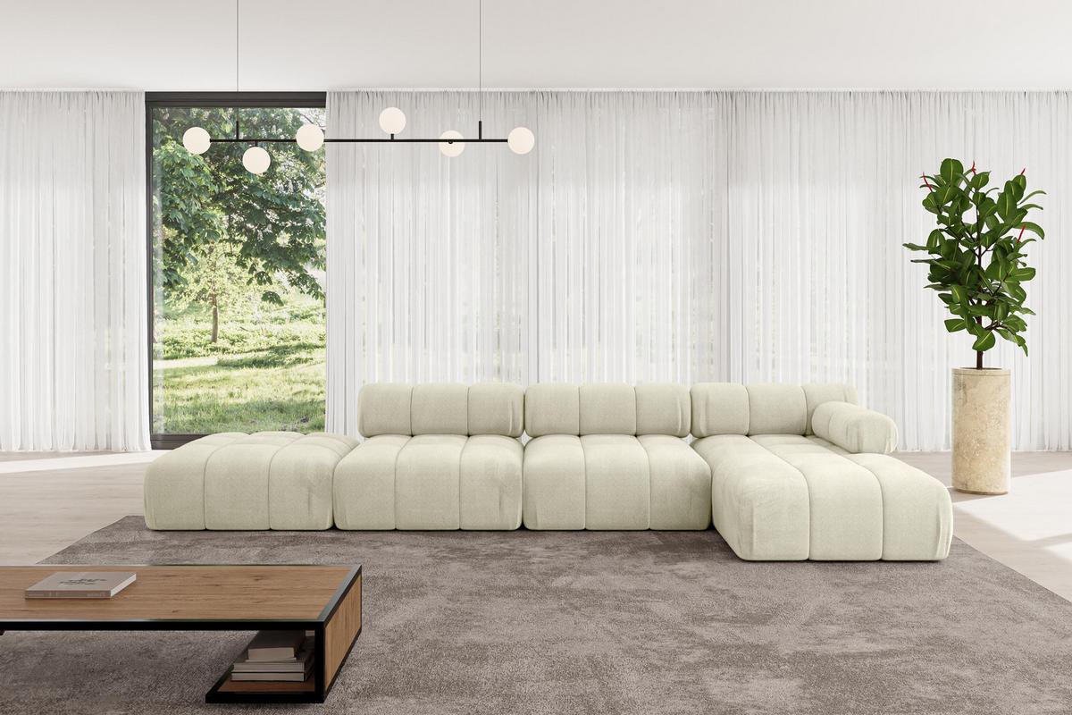 ECKSOFA modulares Sofa Lizur-L2 - 380x160x70 cm Beige Velours - Beige, Holzwerkstoff/Textil (380/160cm) - ALTDECOR
