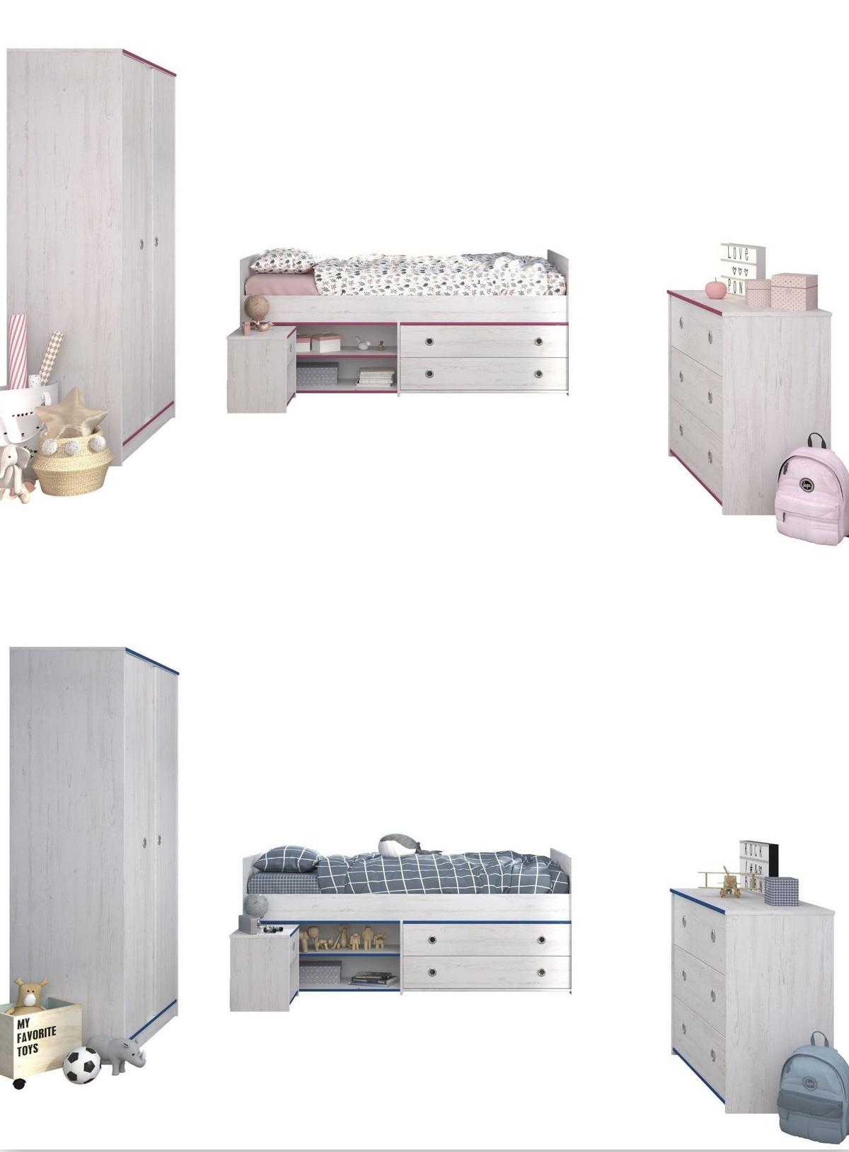 KINDERZIMMER SET Parisot Smoozy 4-tlg. Holzdekor Kiefer Weiß/Pink - Pink/Weiß, Kunststoff (100/1/200cm) - 58aufmkessel