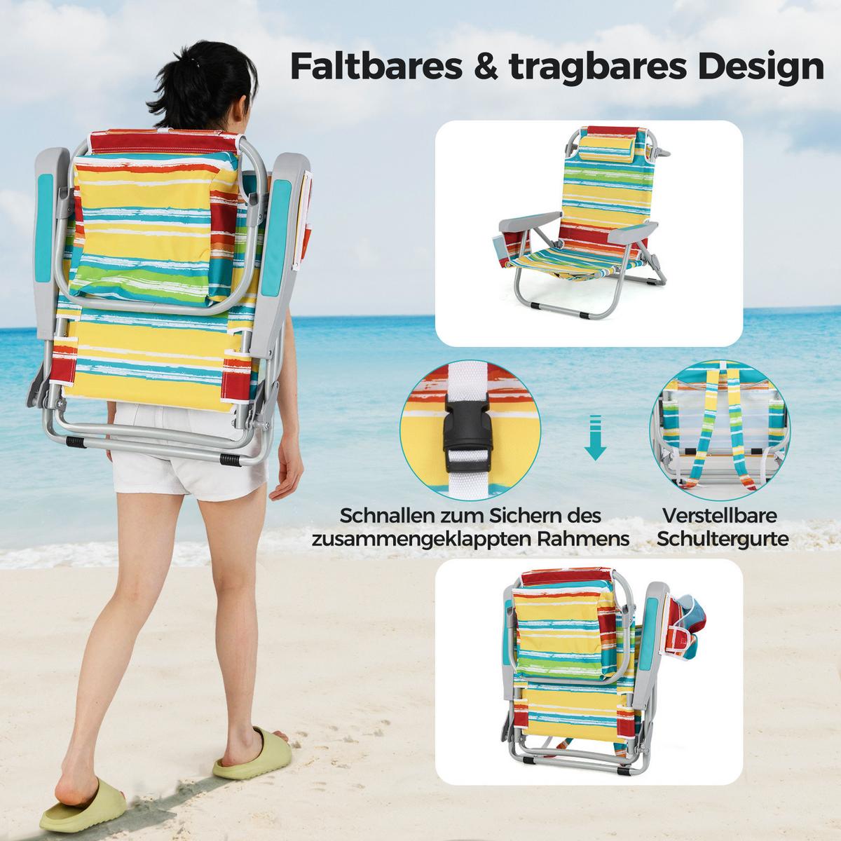 STRANDSTUHL klappbar bunt - Multicolor, Metall (66/78/65cm) - COSTWAY