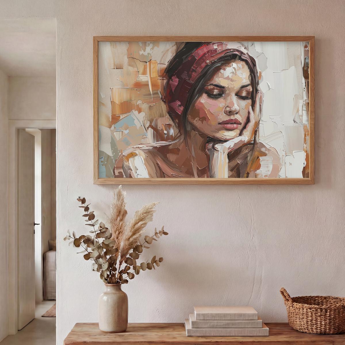 WANDLEUCHTE MIT AKKU Frau - Lackierung - Porträt - Modern 100x70 cm - Braun, Holzwerkstoff (100/70/8cm) - OnlyWow