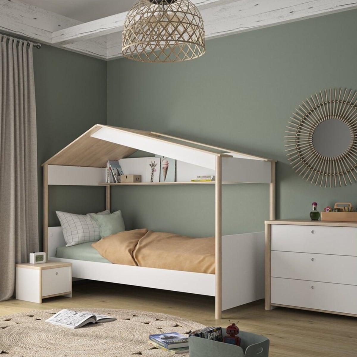 HAUSBETT 90x200 cm – MATIS - Eichefarben/Weiß, Holzwerkstoff (200/90cm) - Calicosy