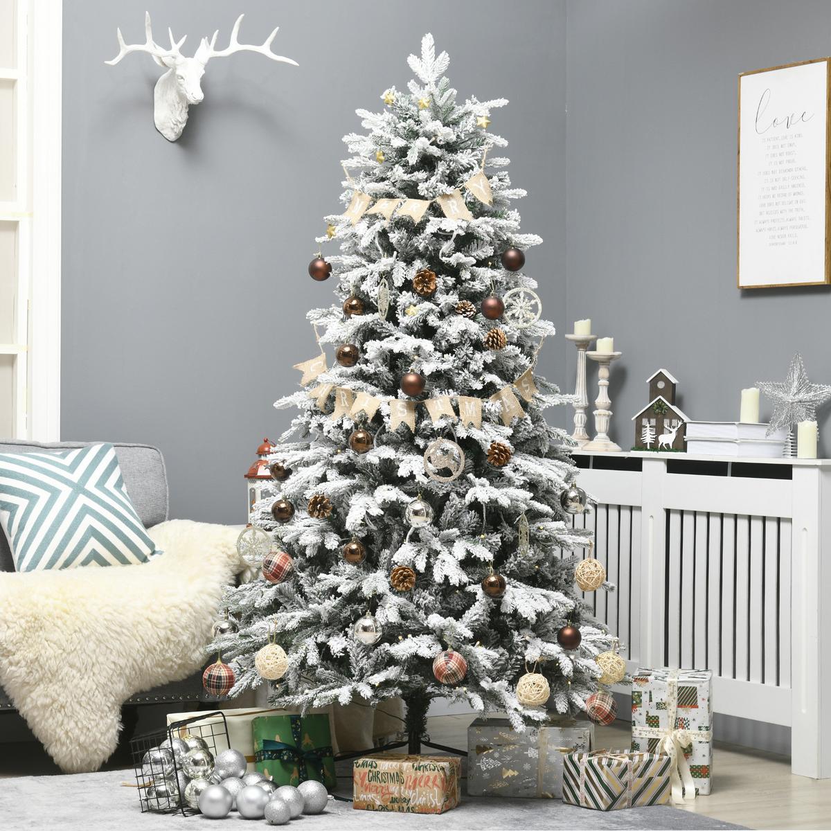 KÜNSTLICHER Weihnachtsbaum mit Leuchte, 180 cm Kunsttanne mit Kunstschnee - Weiß, Kunststoff (180cm) - HOMCOM