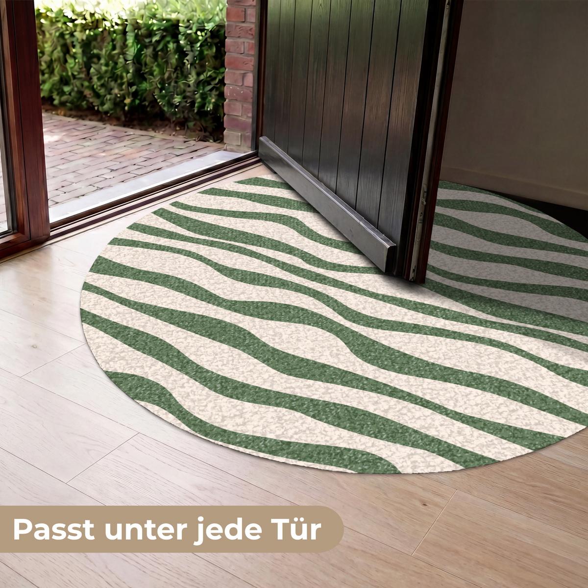 FUSSMATTE Wellenlinien - Beige - Grün - Streifen - Abstrakt Fußabtreter 120x120 cm - Dunkelgrün, Kunststoff (120/0.4cm) - MuchoWow