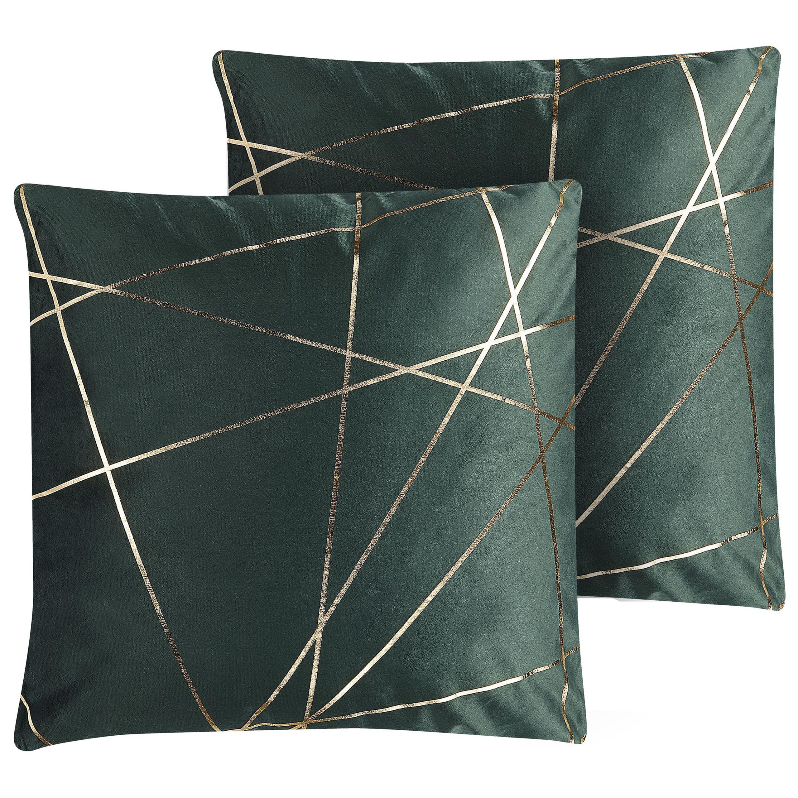 DEKOKISSEN 2er-Set Dunkelgrün 45/45 cm Pinus - Dunkelgrün, Textil (45/45cm) - Beliani