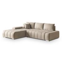 ECKSOFA ALESE L-S Creme Velours-Stoff mit Schlaffunktion - Silberfarben/Creme, Holz/Textil (265/185cm) - MASSENO