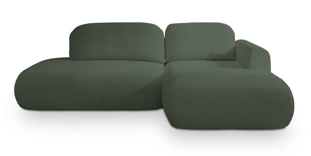 ECKSOFA NUVIRA R-S Grün Boucle-Stoff mit Schlaffunktion - Grün, Holz (279/158cm) - MASSENO