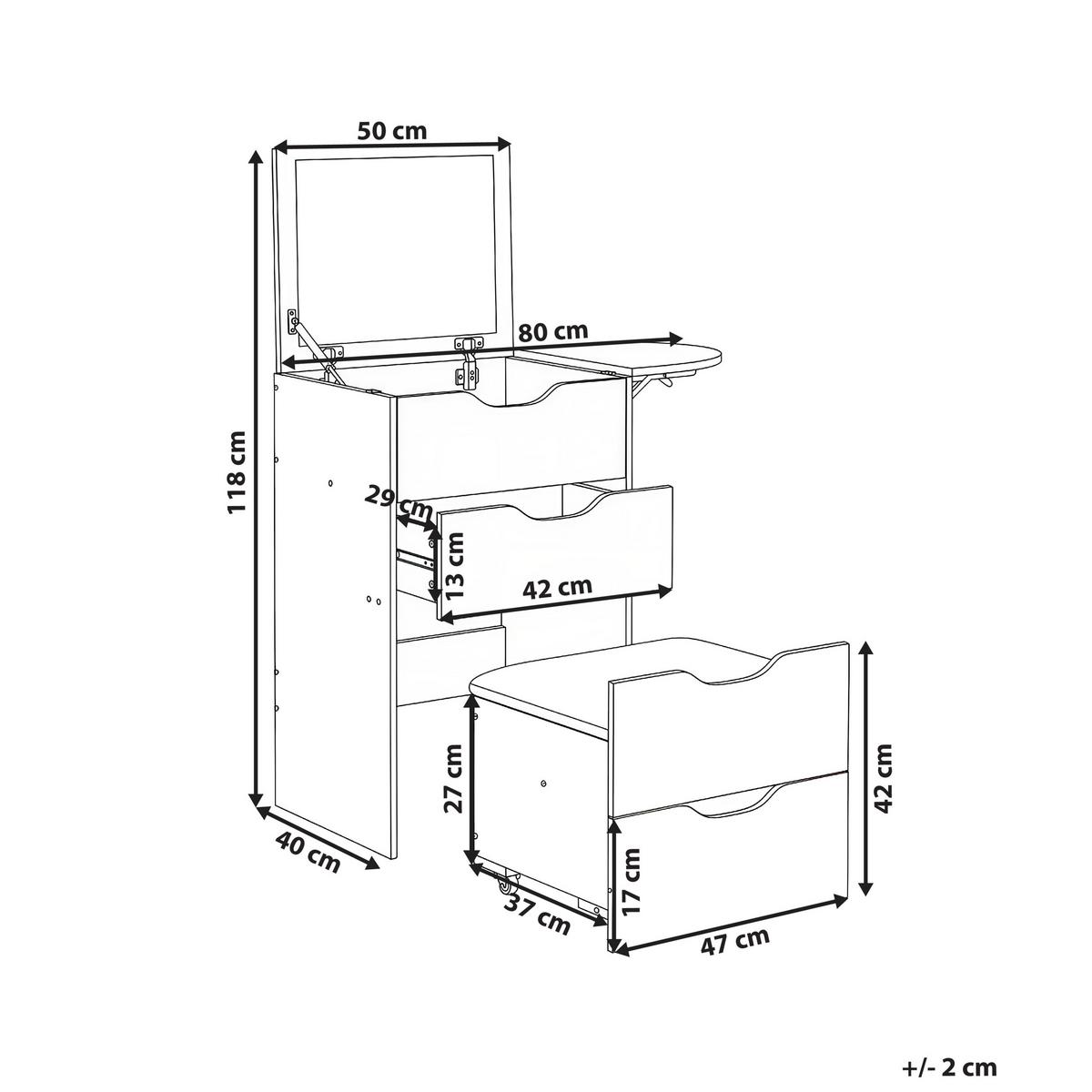 SCHMINKTISCH mit Spiegel und Hocker Weiß Beloeil - Weiß, Holzwerkstoff (80/118/40cm) - Beliani