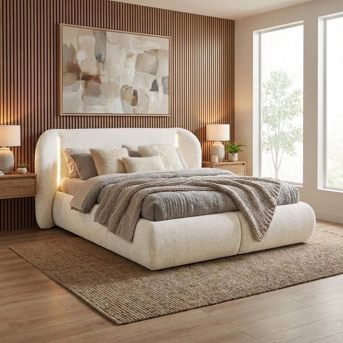 POLSTERBETT Corfu, LED-Beleuchtung, Bettkasten und Taschenfedernmatratze 26 cm, 140x200, Beige - Beige, Textil (140/200cm) - Beautysofa