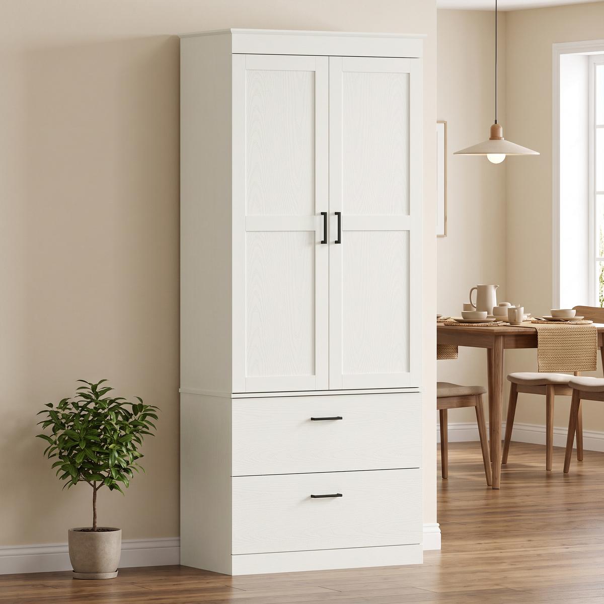 KÜCHENSCHRANK Spanplatte Cremeweiß - Creme/Schwarz, Holzwerkstoff/Kunststoff (39/178/75cm) - HOMCOM