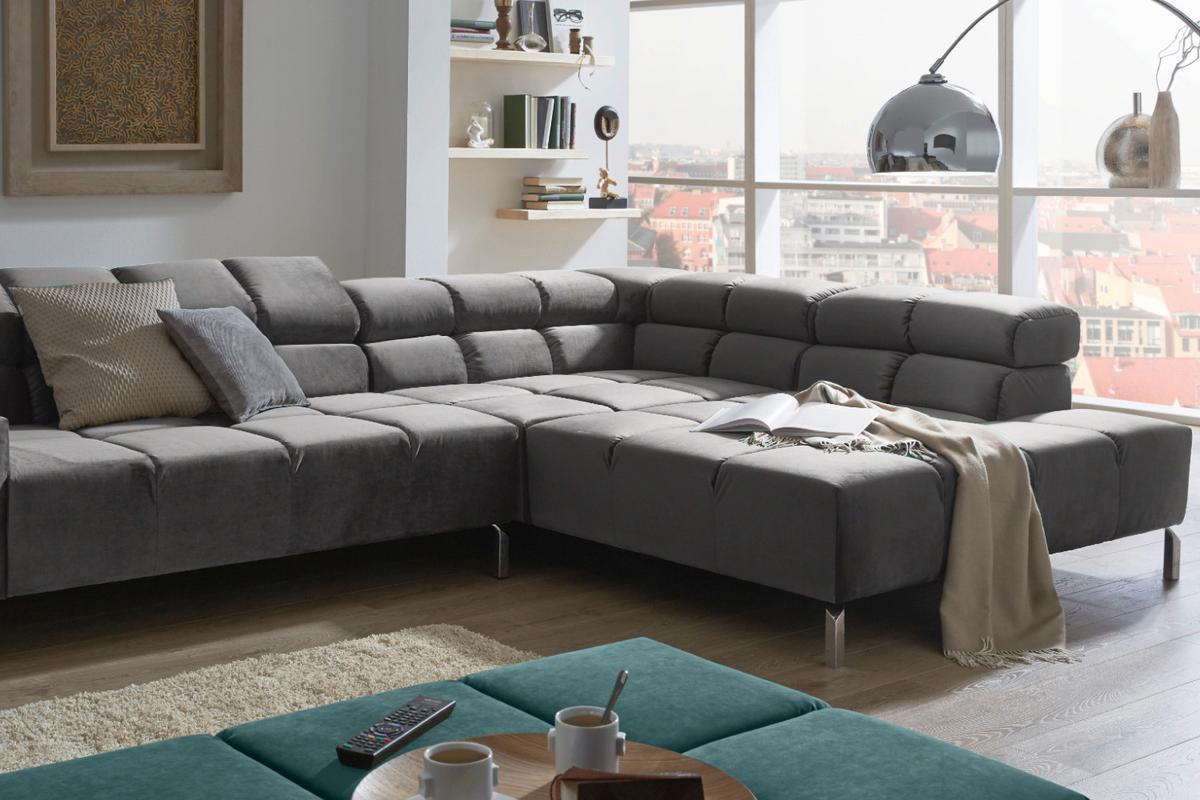 ECKSOFA NELSON Grau Velvet - Silberfarben/Grau, Textil (321/216cm) - KAWOLA