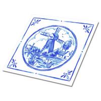 SELBSTKLEBENDE Wandfliesen 9 Stück 30x30 cm - Windmühle im Azulejos-Stil - Blau, Textil (30/1.6/30cm) - TULUP