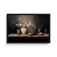 POSTER MIT RAHMENGERAHMTES BILD Stilleben - Blumen - Blumenstrauß - Vase - Wein 60x40 cm - Schwarz, Papier (60/40cm) - MuchoWow