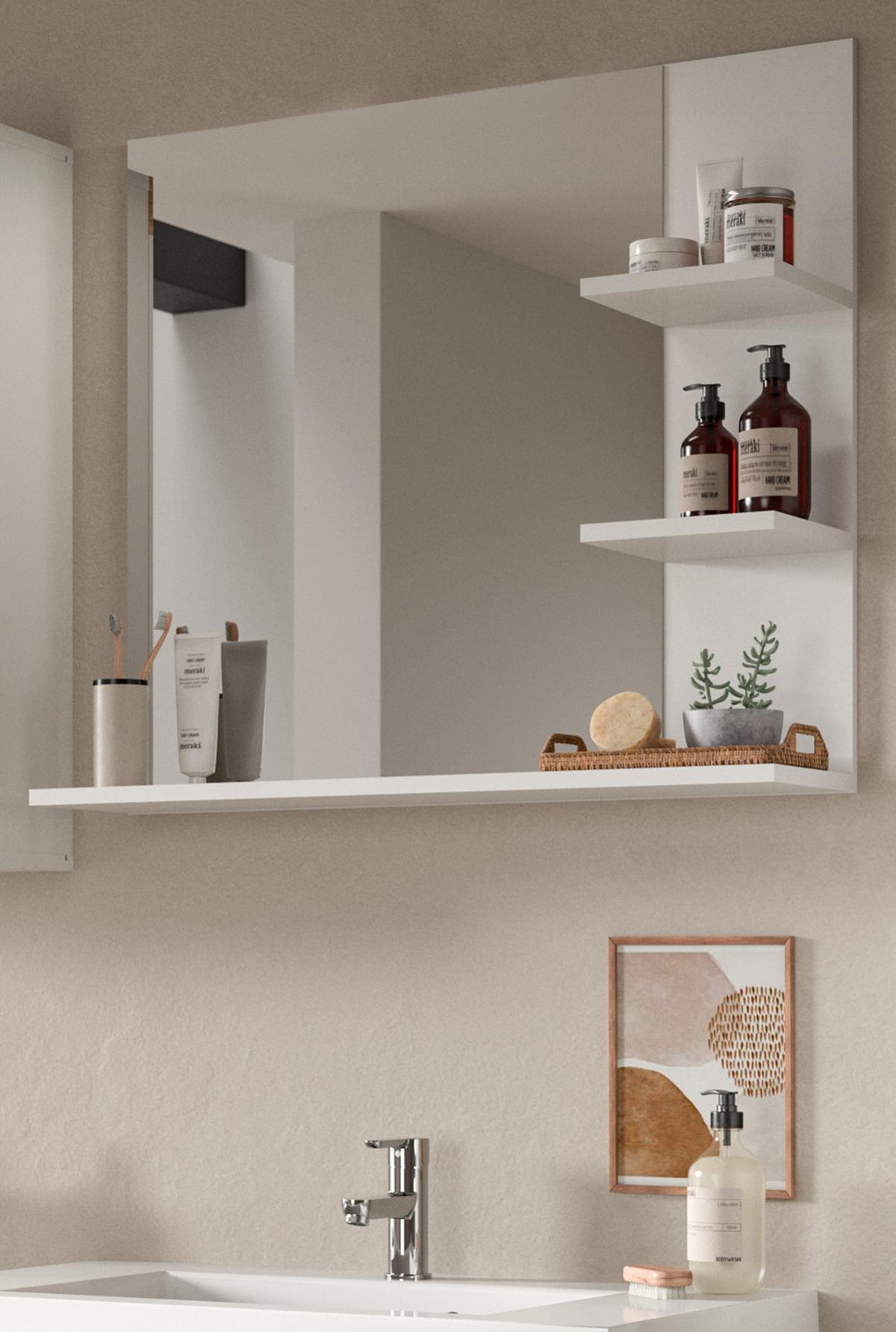 SPIEGEL Badezimmer weiß 80 cm, Wandspiegel mit Regal - Weiß, Holzwerkstoff/Metall (82/56/34cm) - Inn.Furn